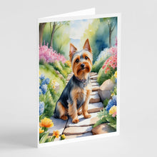 Load image into Gallery viewer, Silky Terrier Spring Path Greeting Cards - Blank Note Cards – 8-Pack of Artist-Designed Cards with Envelopes