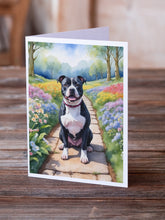 Load image into Gallery viewer, Staffordshire Bull Terrier Spring Path Greeting Cards - Blank Note Cards – 8-Pack of Artist-Designed Cards with Envelopes