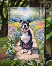 Load image into Gallery viewer, Staffordshire Bull Terrier Spring Path Garden Flag  – Dog-Themed Floral Outdoor Decor