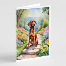Load image into Gallery viewer, Vizsla Spring Path Greeting Cards - Blank Note Cards – 8-Pack of Artist-Designed Cards with Envelopes
