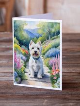 Load image into Gallery viewer, Westie Spring Path Greeting Cards - Blank Note Cards – 8-Pack of Artist-Designed Cards with Envelopes