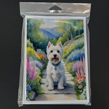 Load image into Gallery viewer, Westie Spring Path Greeting Cards - Blank Note Cards – 8-Pack of Artist-Designed Cards with Envelopes