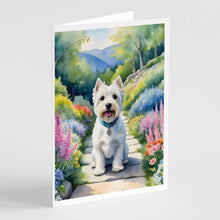 Load image into Gallery viewer, Westie Spring Path Greeting Cards - Blank Note Cards – 8-Pack of Artist-Designed Cards with Envelopes