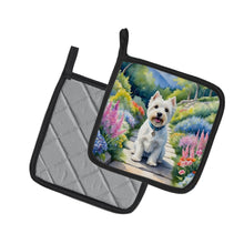 Load image into Gallery viewer, Westie Spring Path Pot Holders - Set of 2 Decorative Kitchen Helpers | Made in the USA
