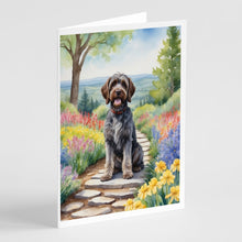 Load image into Gallery viewer, Wirehaired Pointing Griffon Spring Path Greeting Cards - Blank Note Cards – 8-Pack of Artist-Designed Cards with Envelopes