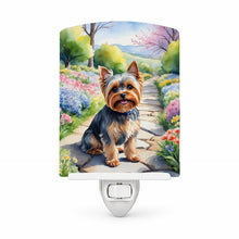 Load image into Gallery viewer, Yorkshire Terrier Spring Path Ceramic Night Light Compact, UL-Certified, Ideal for Bedroom, Bathroom, Nursery, Hallway, Kitchen, 6x4x3, Multicolor