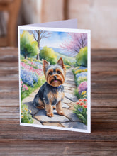 Load image into Gallery viewer, Yorkshire Terrier Spring Path Greeting Cards - Blank Note Cards – 8-Pack of Artist-Designed Cards with Envelopes