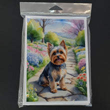 Load image into Gallery viewer, Yorkshire Terrier Spring Path Greeting Cards - Blank Note Cards – 8-Pack of Artist-Designed Cards with Envelopes