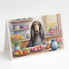 Load image into Gallery viewer, Decorating Easter Afghan Hound Greeting Cards - Blank Note Cards – 8-Pack of Artist-Designed Cards with Envelopes