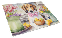 Load image into Gallery viewer, Decorating Easter American Foxhound Glass Cutting Boards – Durable, Decorative Kitchen Art