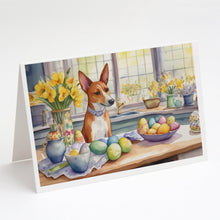 Load image into Gallery viewer, Decorating Easter Basenji Greeting Cards - Blank Note Cards – 8-Pack of Artist-Designed Cards with Envelopes