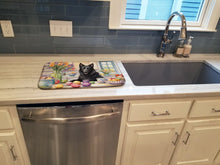 Load image into Gallery viewer, Decorating Easter Belgian Sheepdog Dish Drying Mat