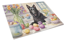 Load image into Gallery viewer, Decorating Easter Belgian Sheepdog Glass Cutting Boards – Durable, Decorative Kitchen Art