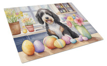 Load image into Gallery viewer, Decorating Easter Bernedoodle Glass Cutting Boards – Durable, Decorative Kitchen Art