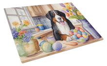 Load image into Gallery viewer, Decorating Easter Bernese Mountain Dog Glass Cutting Boards – Durable, Decorative Kitchen Art