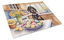 Load image into Gallery viewer, Decorating Easter Black and Tan Coonhound Glass Cutting Boards – Durable, Decorative Kitchen Art