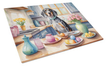 Load image into Gallery viewer, Decorating Easter Bluetick Coonhound Glass Cutting Boards – Durable, Decorative Kitchen Art