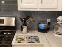 Load image into Gallery viewer, Decorating Easter Borzoi Glass Cutting Boards – Durable, Decorative Kitchen Art