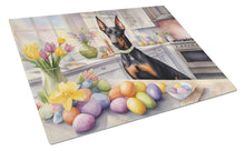 Load image into Gallery viewer, Decorating Easter Doberman Pinscher Glass Cutting Boards – Durable, Decorative Kitchen Art