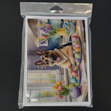 Load image into Gallery viewer, Decorating Easter German Shepherd Greeting Cards - Blank Note Cards – 8-Pack of Artist-Designed Cards with Envelopes