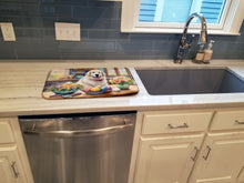 Load image into Gallery viewer, Decorating Easter Great Pyrenees Dish Drying Mat