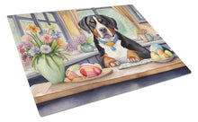 Load image into Gallery viewer, Decorating Easter Greater Swiss Mountain Dog Glass Cutting Boards – Durable, Decorative Kitchen Art