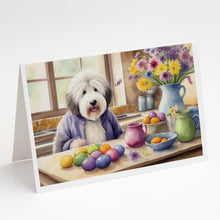 Load image into Gallery viewer, Decorating Easter Old English Sheepdog Greeting Cards - Blank Note Cards – 8-Pack of Artist-Designed Cards with Envelopes