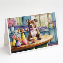 Load image into Gallery viewer, Decorating Easter Pit Bull Terrier Greeting Cards - Blank Note Cards – 8-Pack of Artist-Designed Cards with Envelopes