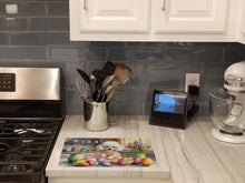 Load image into Gallery viewer, Decorating Easter White Poodle Glass Cutting Boards – Durable, Decorative Kitchen Art