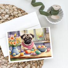 Load image into Gallery viewer, Decorating Easter Pug Greeting Cards - Blank Note Cards – 8-Pack of Artist-Designed Cards with Envelopes