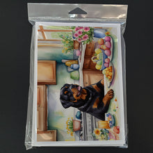 Load image into Gallery viewer, Decorating Easter Rottweiler Greeting Cards - Blank Note Cards – 8-Pack of Artist-Designed Cards with Envelopes