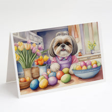 Load image into Gallery viewer, Decorating Easter Shih Tzu Greeting Cards - Blank Note Cards – 8-Pack of Artist-Designed Cards with Envelopes