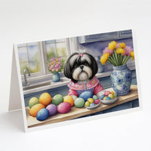 Load image into Gallery viewer, Decorating Easter Shih Tzu Greeting Cards - Blank Note Cards – 8-Pack of Artist-Designed Cards with Envelopes