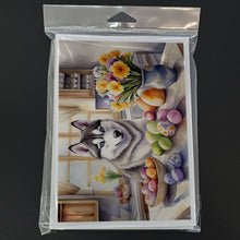 Load image into Gallery viewer, Decorating Easter Siberian Husky Greeting Cards - Blank Note Cards – 8-Pack of Artist-Designed Cards with Envelopes