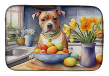 Load image into Gallery viewer, Decorating Easter Staffordshire Bull Terrier Dish Drying Mat