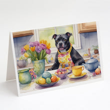Load image into Gallery viewer, Decorating Easter Staffordshire Bull Terrier Greeting Cards - Blank Note Cards – 8-Pack of Artist-Designed Cards with Envelopes