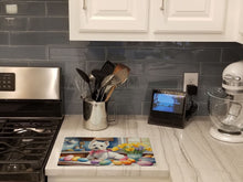 Load image into Gallery viewer, Decorating Easter Westie Glass Cutting Boards – Durable, Decorative Kitchen Art