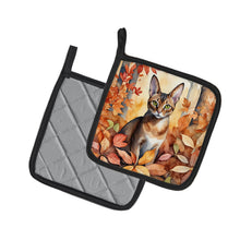 Load image into Gallery viewer, Abyssinian Cat in Fall Leaves Pot Holders - Set of 2 Decorative Kitchen Helpers | Made in the USA