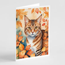 Load image into Gallery viewer, Aegean Cat in Fall Leaves Greeting Cards - Blank Note Cards – 8-Pack of Artist-Designed Cards with Envelopes
