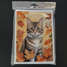 Load image into Gallery viewer, American Bobtail Cat in Fall Leaves Greeting Cards - Blank Note Cards – 8-Pack of Artist-Designed Cards with Envelopes