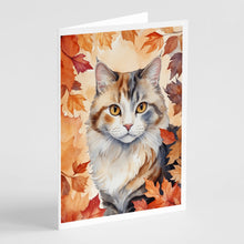 Load image into Gallery viewer, American Curl Cat in Fall Leaves Greeting Cards - Blank Note Cards – 8-Pack of Artist-Designed Cards with Envelopes