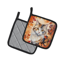 Load image into Gallery viewer, American Curl Cat in Fall Leaves Pot Holders - Set of 2 Decorative Kitchen Helpers | Made in the USA
