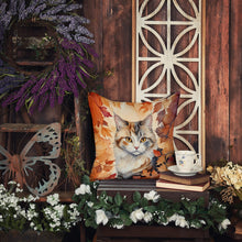 Load image into Gallery viewer, American Curl Cat in Fall Leaves Throw Pillow