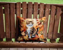 Load image into Gallery viewer, American Polydactyl Cat in Fall Leaves Throw Pillow - 14x14 Decorative Pillow – Art for Your Home &amp; Patio