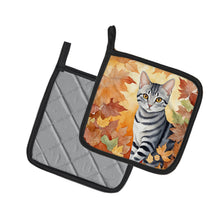 Load image into Gallery viewer, American Shorthair Cat in Fall Leaves Pot Holders - Set of 2 Decorative Kitchen Helpers | Made in the USA