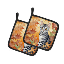 Load image into Gallery viewer, American Shorthair Cat in Fall Leaves Pot Holders - Set of 2 Decorative Kitchen Helpers | Made in the USA