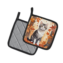 Load image into Gallery viewer, American Wirehair Cat in Fall Leaves Pot Holders - Set of 2 Decorative Kitchen Helpers | Made in the USA