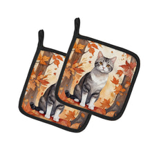 Load image into Gallery viewer, American Wirehair Cat in Fall Leaves Pot Holders - Set of 2 Decorative Kitchen Helpers | Made in the USA