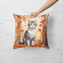 Load image into Gallery viewer, American Wirehair Cat in Fall Leaves Throw Pillow