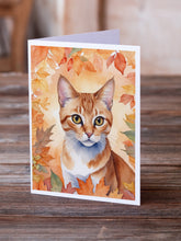 Load image into Gallery viewer, Arabian Mau Cat in Fall Leaves Greeting Cards - Blank Note Cards – 8-Pack of Artist-Designed Cards with Envelopes